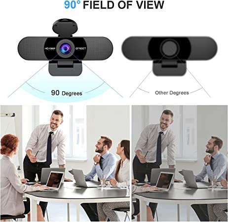 Cámara web 1080P con micrófono, cámara web EMEET C960, cámara web de transmisión de 2 micrófonos con cubierta de privacidad, cámara de computadora de visión de 90°, cámara web USB Plug & Play para llamadas/conferencias, zoom/Skype/YouTube, laptop/escritorio