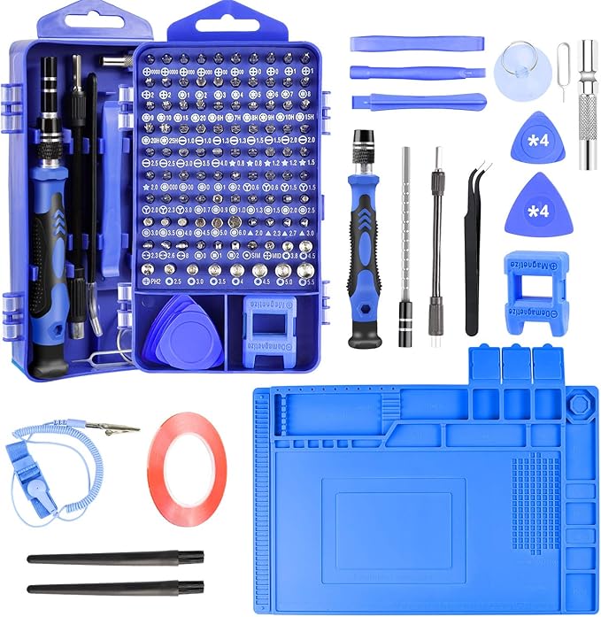 Juego de destornilladores de precisión, kit de reparación de computadora, herramientas de reparación 128 en 1 con alfombrilla antiestática, correa de muñeca ESD, kit de destornillador magnético para