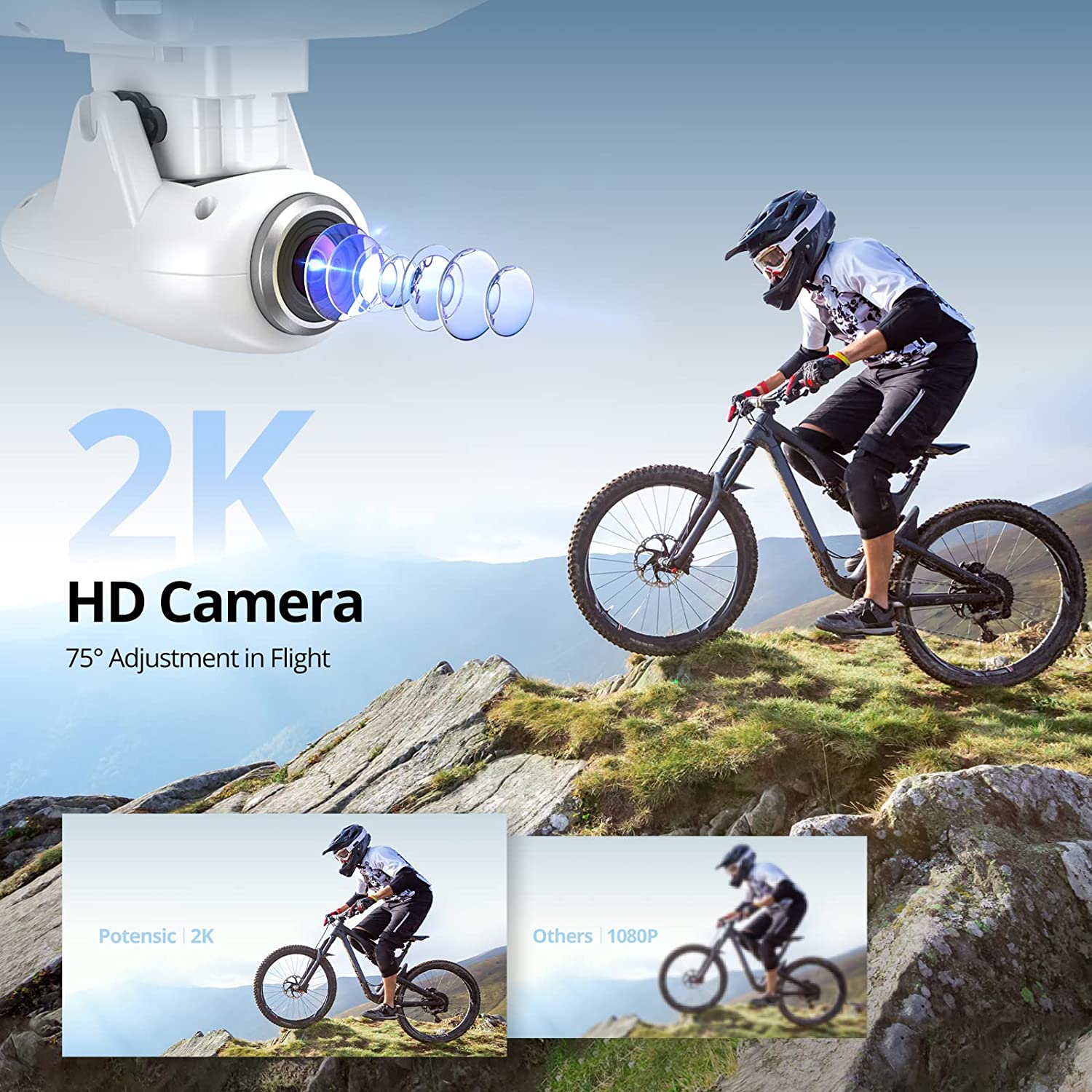 Potensic Dron T25 con cámara 2K para adultos, dron GPS RC FPV con video en vivo WiFi, retorno automático a casa, retención de altitud, sígueme, camino de vuelo personalizado, 2 baterías de dron y estuche de transporte - Imagen 2