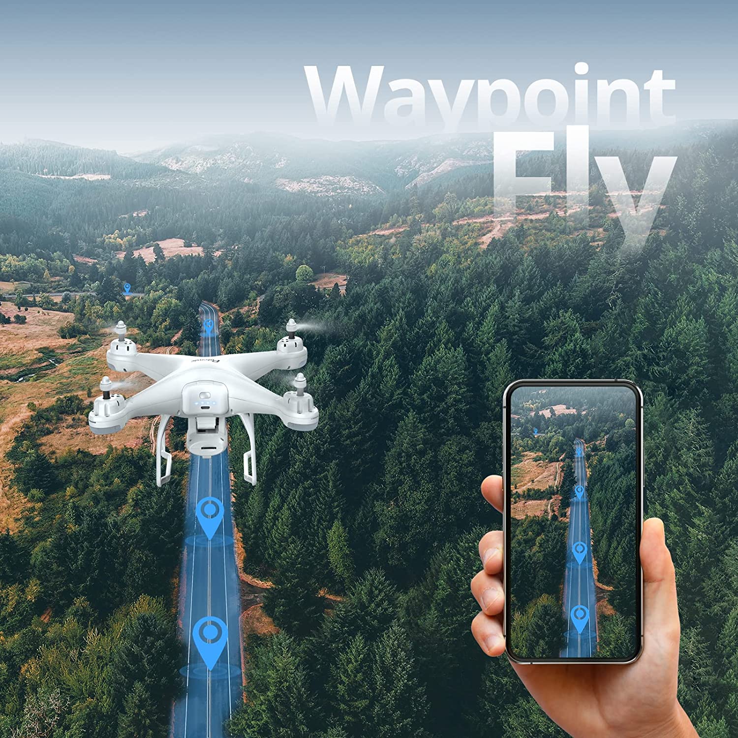 Potensic Dron T25 con cámara 2K para adultos, dron GPS RC FPV con video en vivo WiFi, retorno automático a casa, retención de altitud, sígueme, camino de vuelo personalizado, 2 baterías de dron y estuche de transporte - Imagen 5